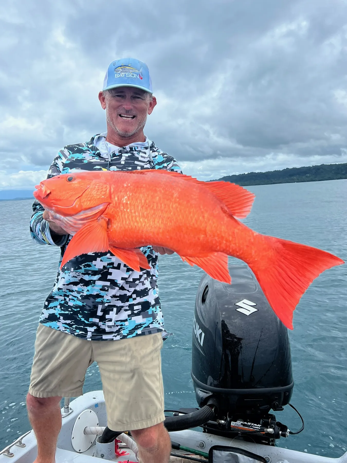 Bright red Pacific cubera snapper caught off Playa Zancudo, Costa Rica