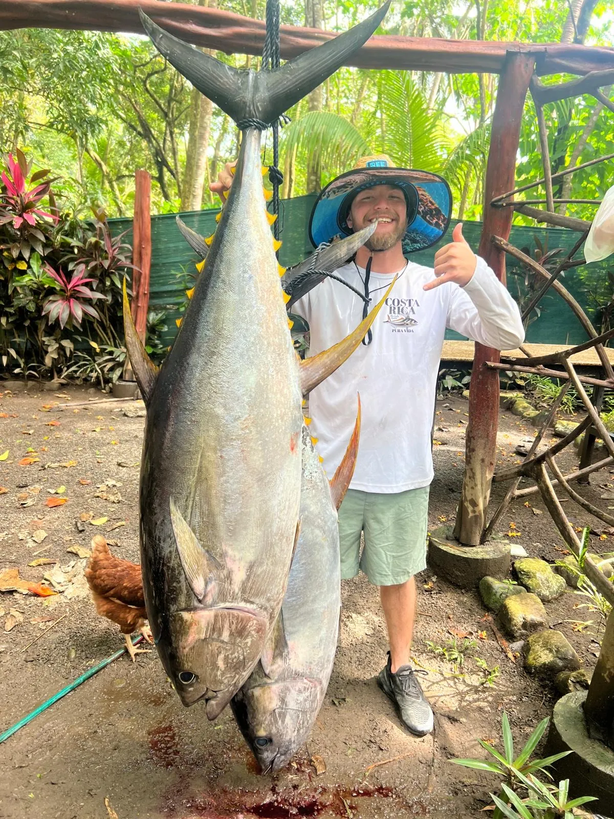 Angler with a trophy jack caught off Playa Zancudo, Golfo Dulce Costa Rica